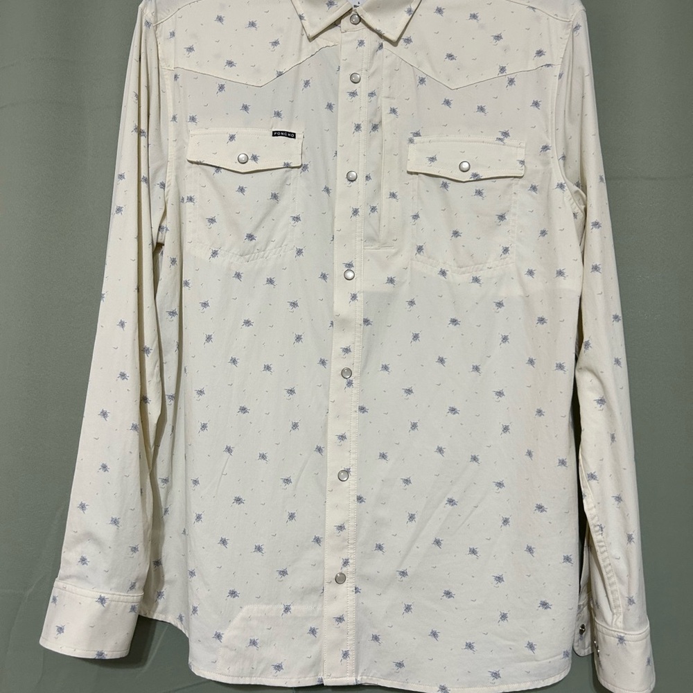 Men's Cream Patterned Button Down Shirt